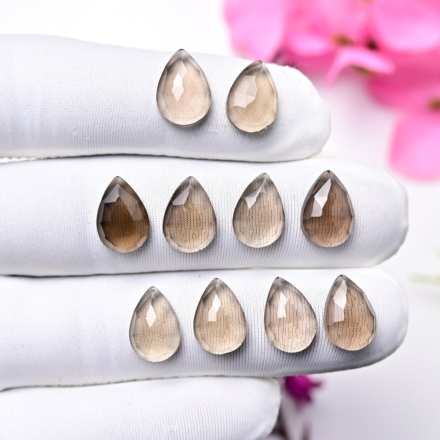 29.7cts Smoky Quartz Rose Cut 8x12mm, Pear Shape AA Grade Gemstone -Total 10 Pcs