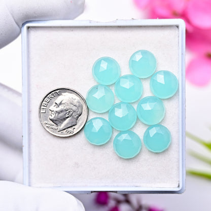 27,35 ct Aquamarin-Chalcedon, Rosenschliff, 8 mm, runde Form, Edelsteinpaket der Güteklasse AA, insgesamt 15 Stück