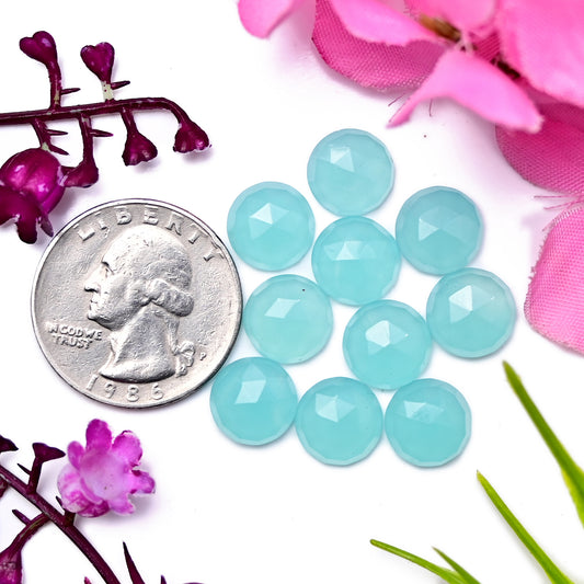 27,35 ct Aquamarin-Chalcedon, Rosenschliff, 8 mm, runde Form, Edelsteinpaket der Güteklasse AA, insgesamt 15 Stück