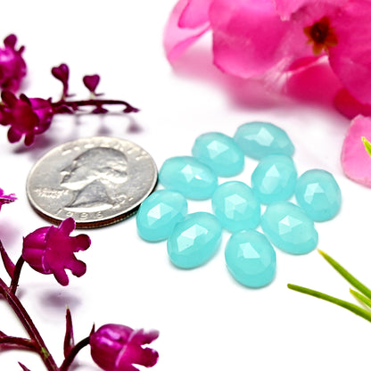 27,35 ct Aquamarin-Chalcedon, Rosenschliff, 8 mm, runde Form, Edelsteinpaket der Güteklasse AA, insgesamt 15 Stück