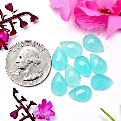 27,35 ct Aquamarin-Chalcedon, Rosenschliff, 8 mm, runde Form, Edelsteinpaket der Güteklasse AA, insgesamt 15 Stück