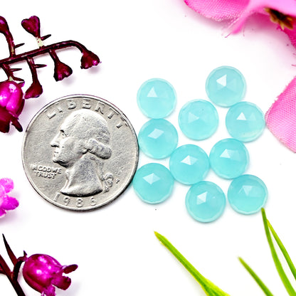 27,35 ct Aquamarin-Chalcedon, Rosenschliff, 8 mm, runde Form, Edelsteinpaket der Güteklasse AA, insgesamt 15 Stück