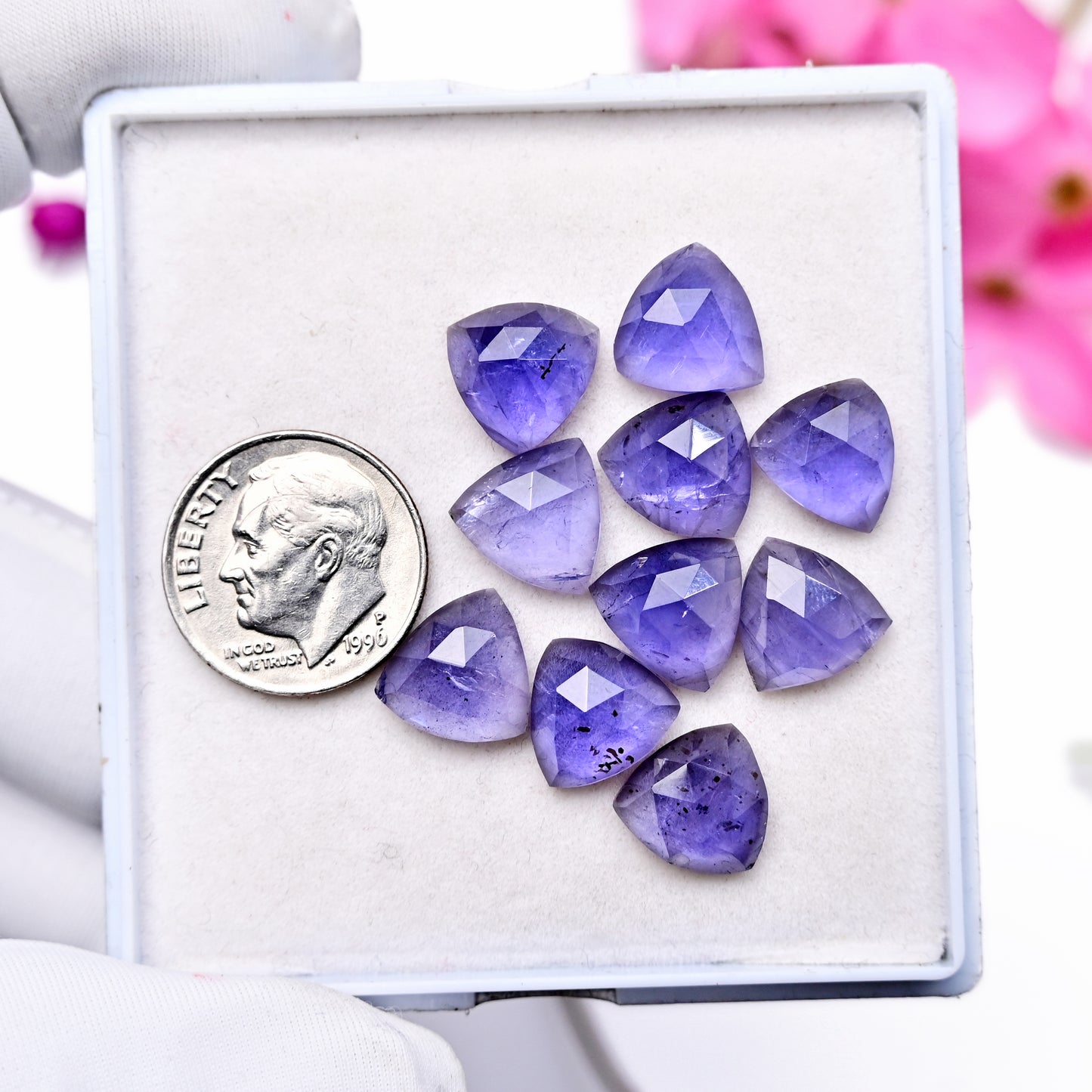 27.3cts Natural Iolite 10x10mm Calibrated Rose Cut Cabochon Trillian Shape AA Grade Gemstone Parcel -Total 10 Pcs