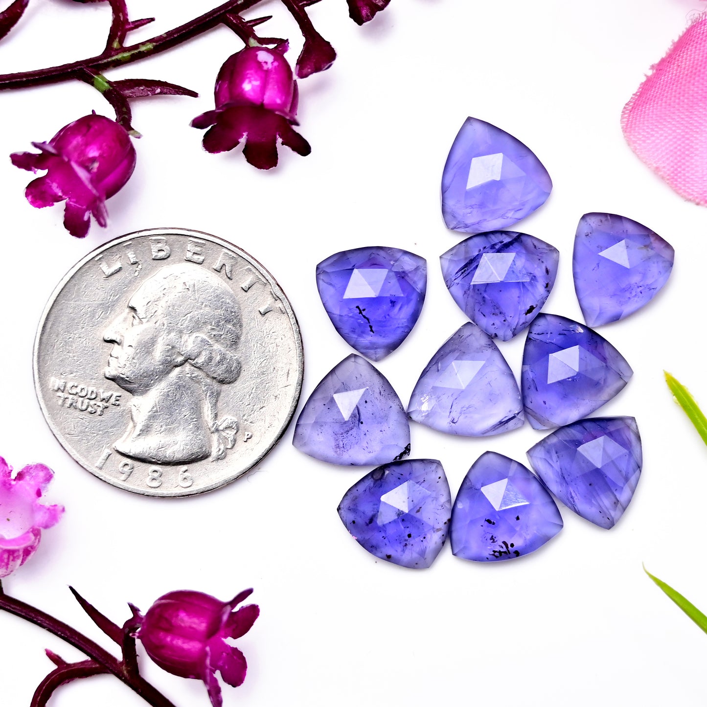 27.3cts Natural Iolite 10x10mm Calibrated Rose Cut Cabochon Trillian Shape AA Grade Gemstone Parcel -Total 10 Pcs