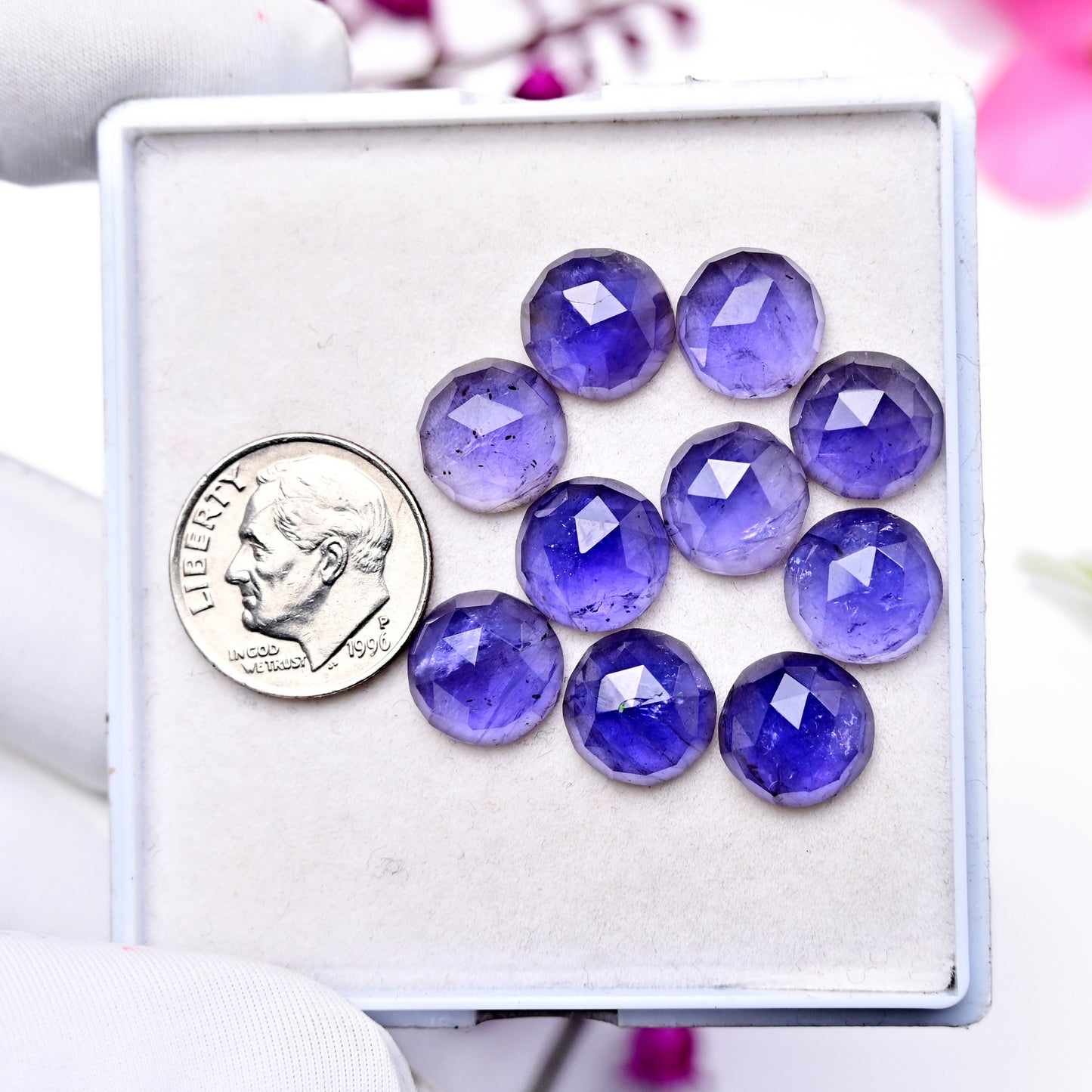 28.7cts Natural Iolite 10X10mm Calibrated Rose Cut Cabochon Round Shape AA Grade Gemstone Parcel -Total 10 Pcs