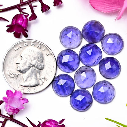 28.7cts Natural Iolite 10X10mm Calibrated Rose Cut Cabochon Round Shape AA Grade Gemstone Parcel -Total 10 Pcs