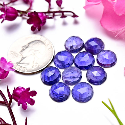 28.7cts Natural Iolite 10X10mm Calibrated Rose Cut Cabochon Round Shape AA Grade Gemstone Parcel -Total 10 Pcs