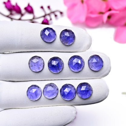 28.7cts Natural Iolite 10X10mm Calibrated Rose Cut Cabochon Round Shape AA Grade Gemstone Parcel -Total 10 Pcs