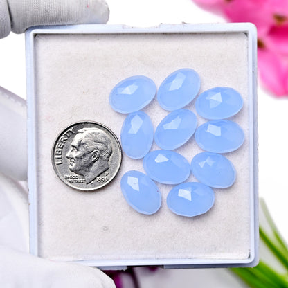 31.5cts Blue Chalcedony Rose Cut 8x12mm Oval Shape AA Grade Gemstone Parcel - Total 10 Pcs