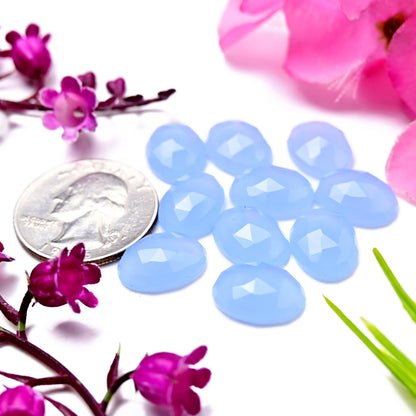 31,4 Karat blauer Chalcedon im Rosenschliff, 8 mm, runde Form, Edelsteinklasse AA, Paket – insgesamt 15 Stück