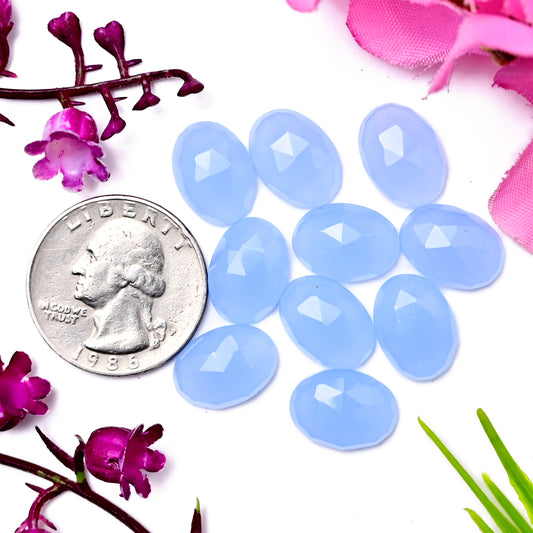 31,4 Karat blauer Chalcedon im Rosenschliff, 8 mm, runde Form, Edelsteinklasse AA, Paket – insgesamt 15 Stück