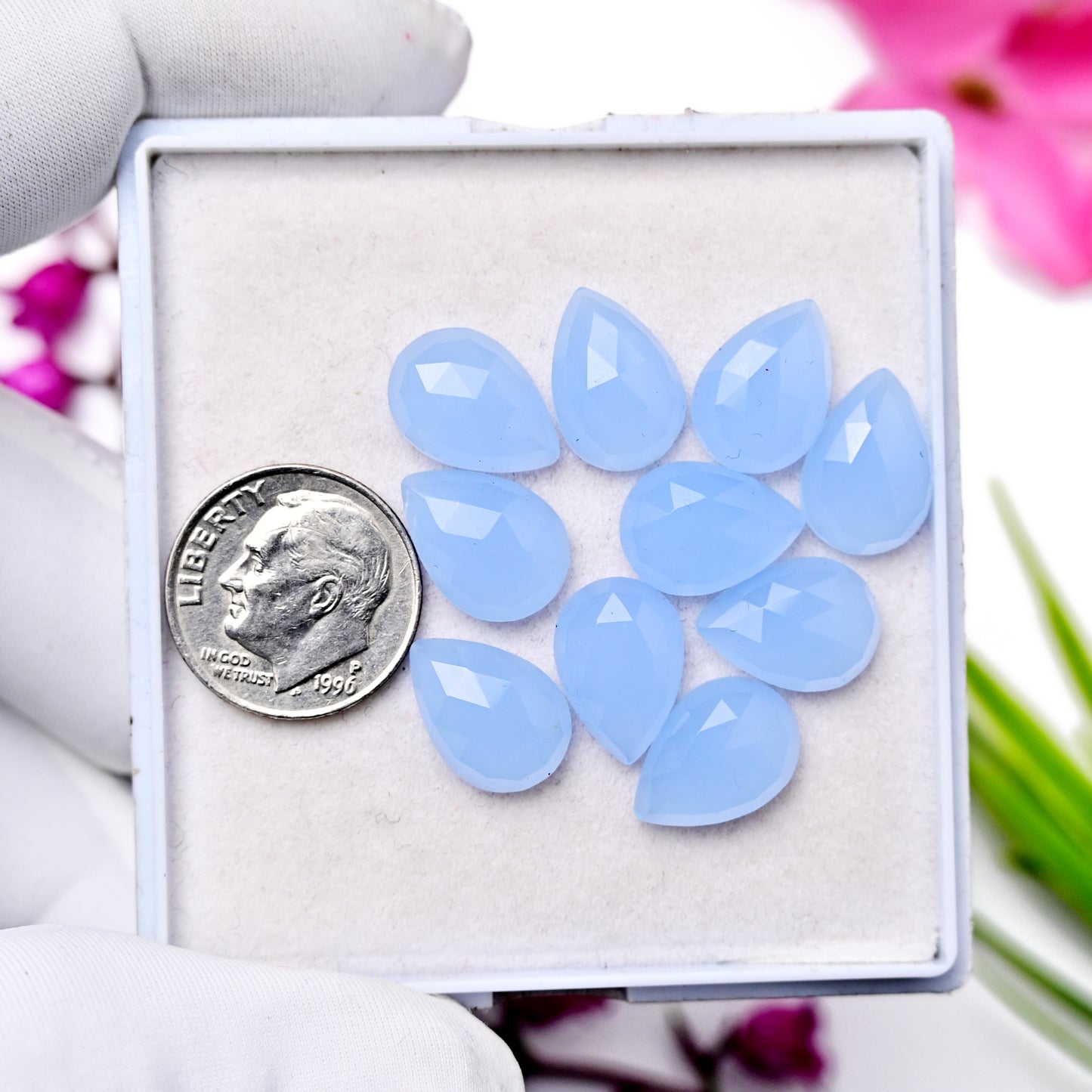 31,4 Karat blauer Chalcedon im Rosenschliff, 8 mm, runde Form, Edelsteinklasse AA, Paket – insgesamt 15 Stück