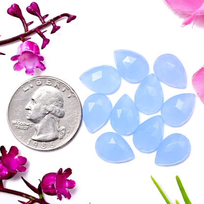 31,4 Karat blauer Chalcedon im Rosenschliff, 8 mm, runde Form, Edelsteinklasse AA, Paket – insgesamt 15 Stück