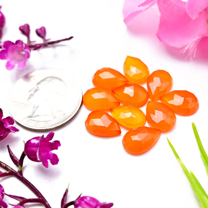 28cts Natural Carnelian 8X12mm Tear Drop Shape Rose Cut Cabochon AA Grade Gemstone Parcel -Total 10 Pcs