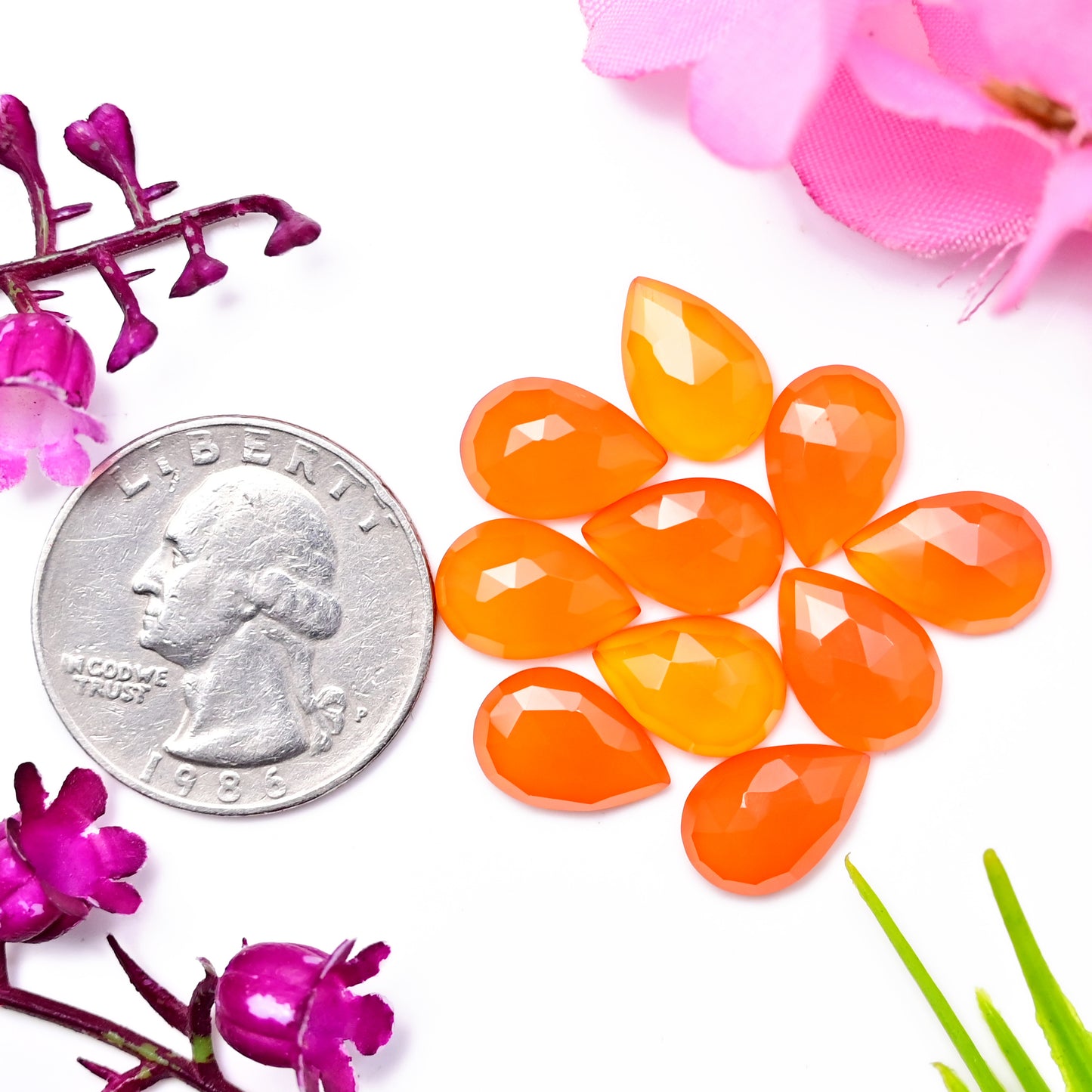 28cts Natural Carnelian 8X12mm Tear Drop Shape Rose Cut Cabochon AA Grade Gemstone Parcel -Total 10 Pcs