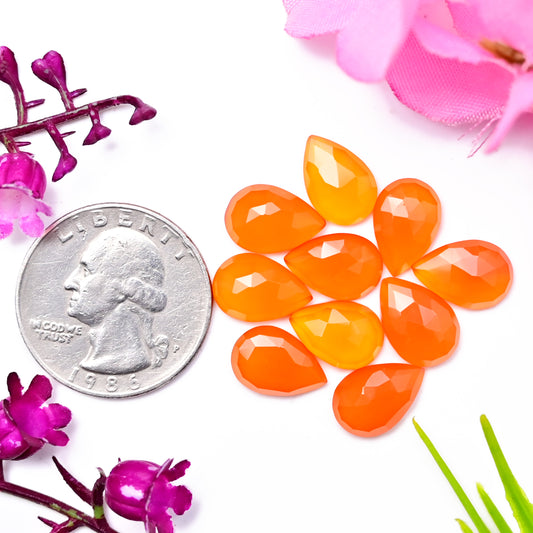 28cts Natural Carnelian 8X12mm Tear Drop Shape Rose Cut Cabochon AA Grade Gemstone Parcel -Total 10 Pcs