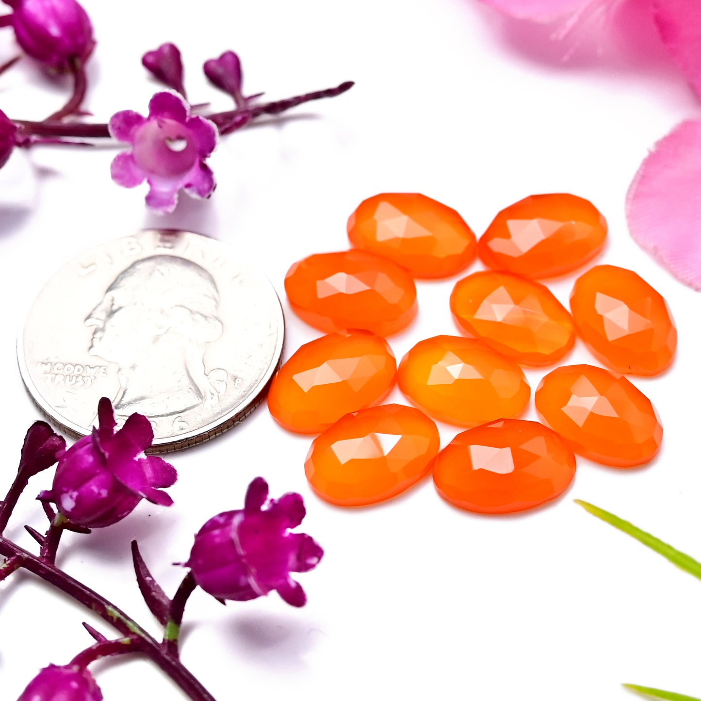 30.8cts Natural Carnelian 8X12mm Oval Shape Rose Cut Cabochon AA Grade Gemstone Parcel -Total 10 Pcs