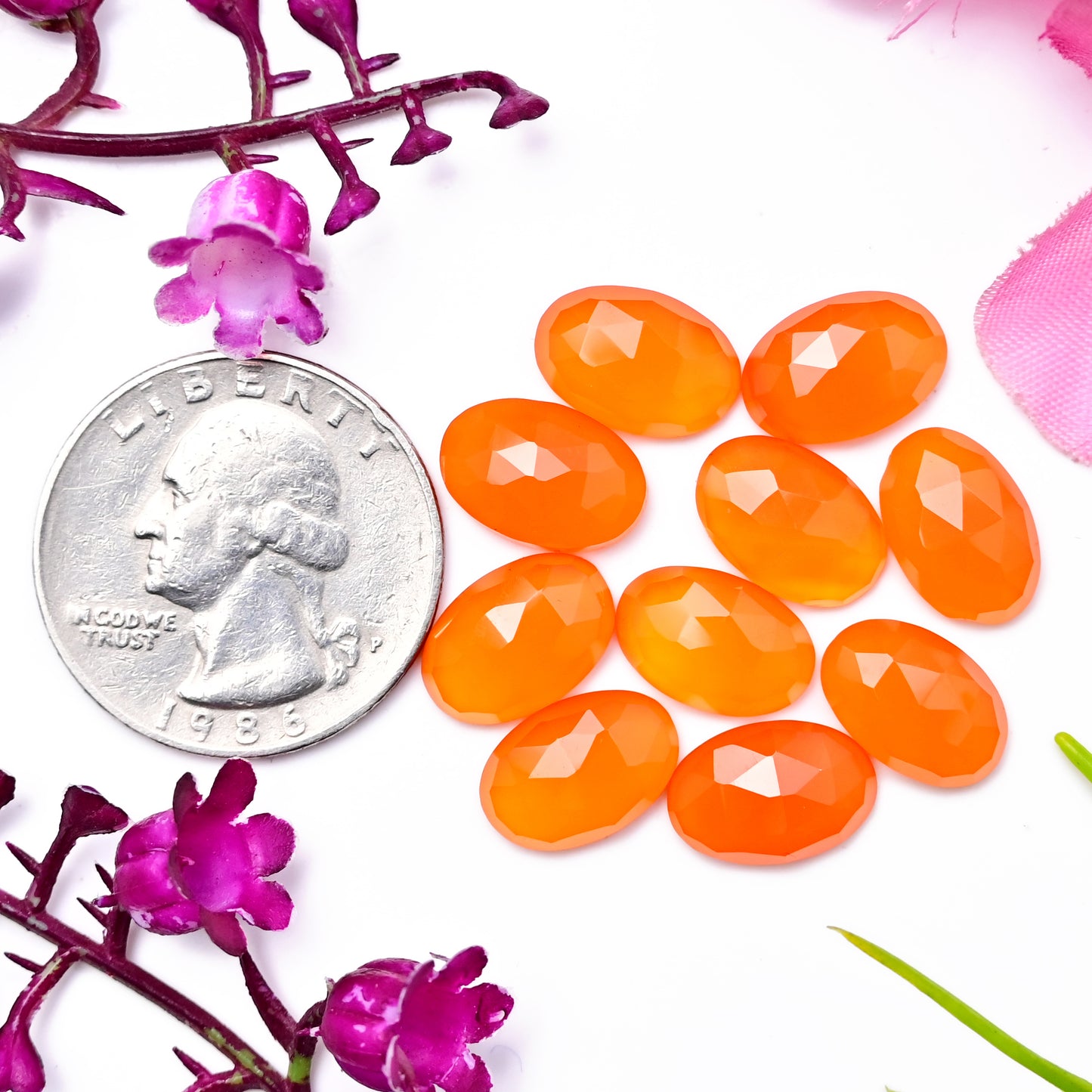 30.8cts Natural Carnelian 8X12mm Oval Shape Rose Cut Cabochon AA Grade Gemstone Parcel -Total 10 Pcs