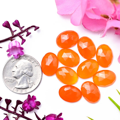 46.5cts Natural Carnelian 10x14mm Oval Shape Rose Cut Cabochon AA Grade Gemstone Parcel -Total 10 Pcs