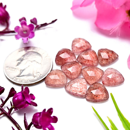 30.7cts Strawberry Quartz Rosecut Cabochon Trillian Shape 10X10mm AA Grade Gemstone Parcel - Total 10 Pcs