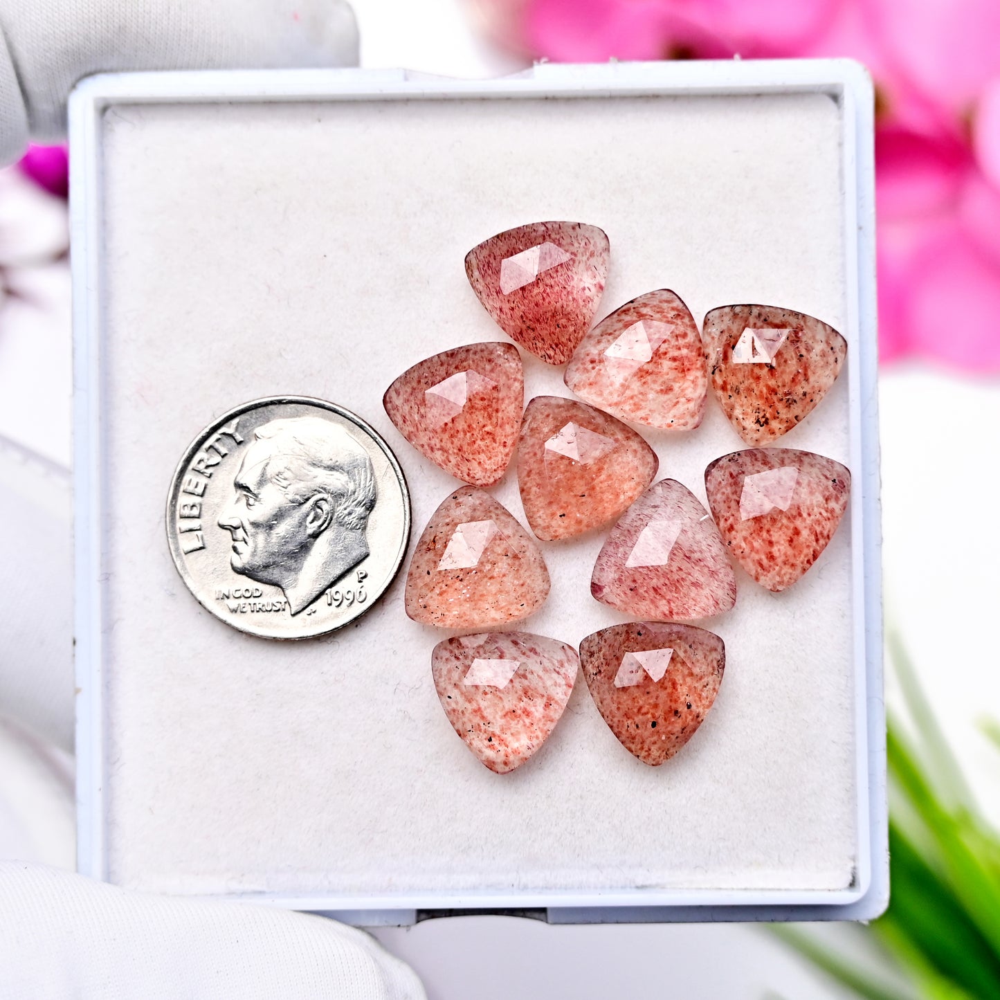 30.7cts Strawberry Quartz Rosecut Cabochon Trillian Shape 10X10mm AA Grade Gemstone Parcel - Total 10 Pcs