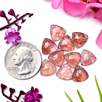 30.7cts Strawberry Quartz Rosecut Cabochon Trillian Shape 10X10mm AA Grade Gemstone Parcel - Total 10 Pcs