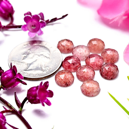 21cts Strawberry Quartz Rosecut Round Shape  Cabochon 8X8mm AA Grade Gemstone Parcel - Total 10 Pcs