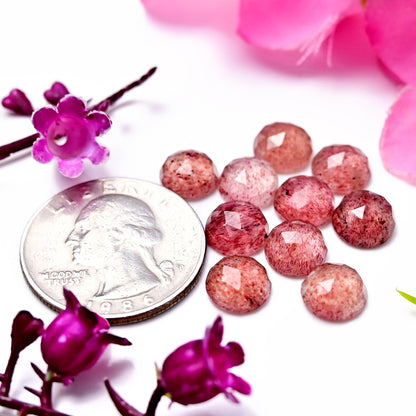 21cts Strawberry Quartz Rosecut Round Shape  Cabochon 8X8mm AA Grade Gemstone Parcel - Total 10 Pcs