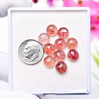 21cts Strawberry Quartz Rosecut Round Shape  Cabochon 8X8mm AA Grade Gemstone Parcel - Total 10 Pcs