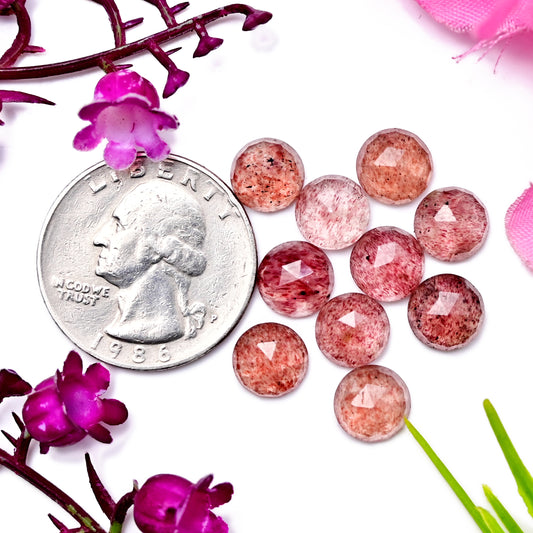 21cts Strawberry Quartz Rosecut Round Shape  Cabochon 8X8mm AA Grade Gemstone Parcel - Total 10 Pcs