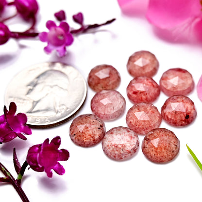 30.9cts Strawberry Quartz Rosecut Round Shape  Cabochon 10x10mm AA Grade Gemstone Parcel - Total 10 Pcs