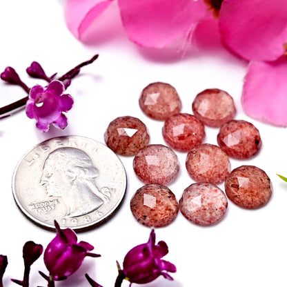 30.9cts Strawberry Quartz Rosecut Round Shape  Cabochon 10x10mm AA Grade Gemstone Parcel - Total 10 Pcs