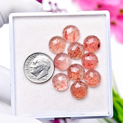 30.9cts Strawberry Quartz Rosecut Round Shape  Cabochon 10x10mm AA Grade Gemstone Parcel - Total 10 Pcs