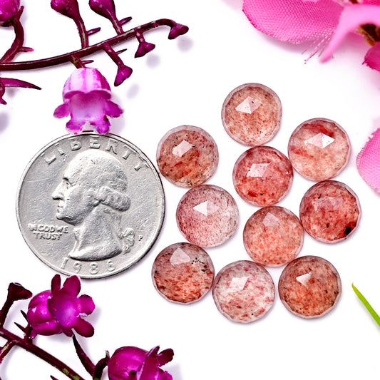 30.9cts Strawberry Quartz Rosecut Round Shape  Cabochon 10x10mm AA Grade Gemstone Parcel - Total 10 Pcs