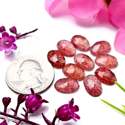 31.4cts Strawberry Quartz Rosecut Cabochon 8x12mm AA Grade Gemstone Parcel - Total 10 Pcs