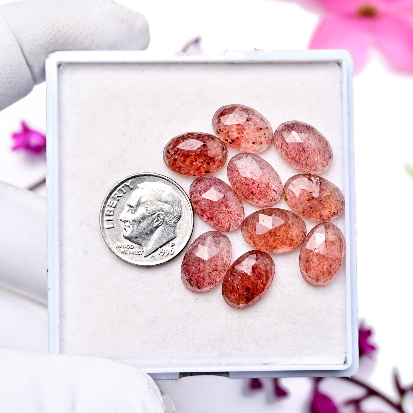 31.4cts Strawberry Quartz Rosecut Cabochon 8x12mm AA Grade Gemstone Parcel - Total 10 Pcs