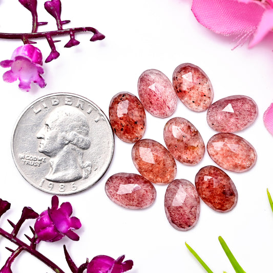 31.4cts Strawberry Quartz Rosecut Cabochon 8x12mm AA Grade Gemstone Parcel - Total 10 Pcs