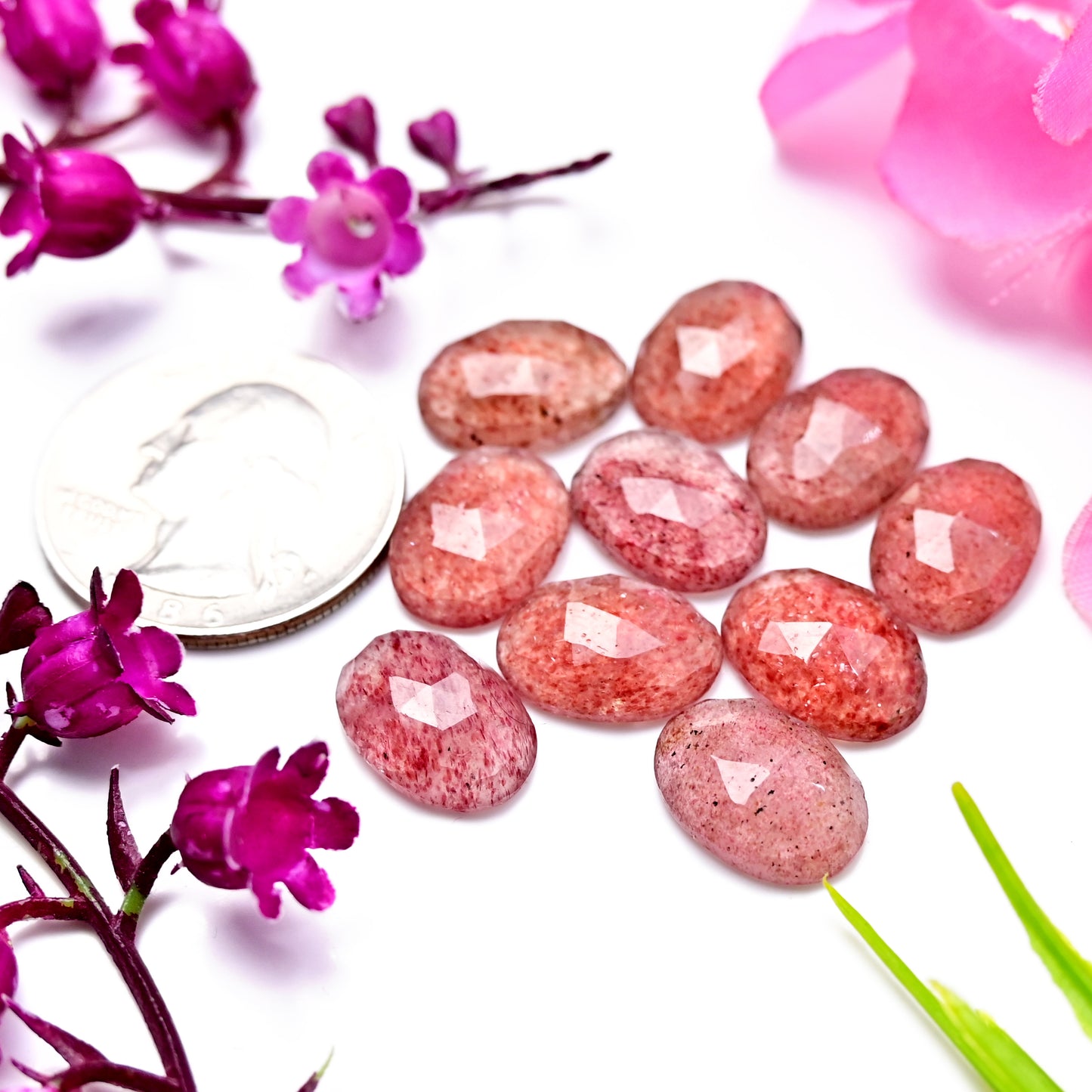 46cts Strawberry Quartz Rosecut Cabochon Oval Shape  10X14mm AA Grade Gemstone Parcel - Total 10 Pcs