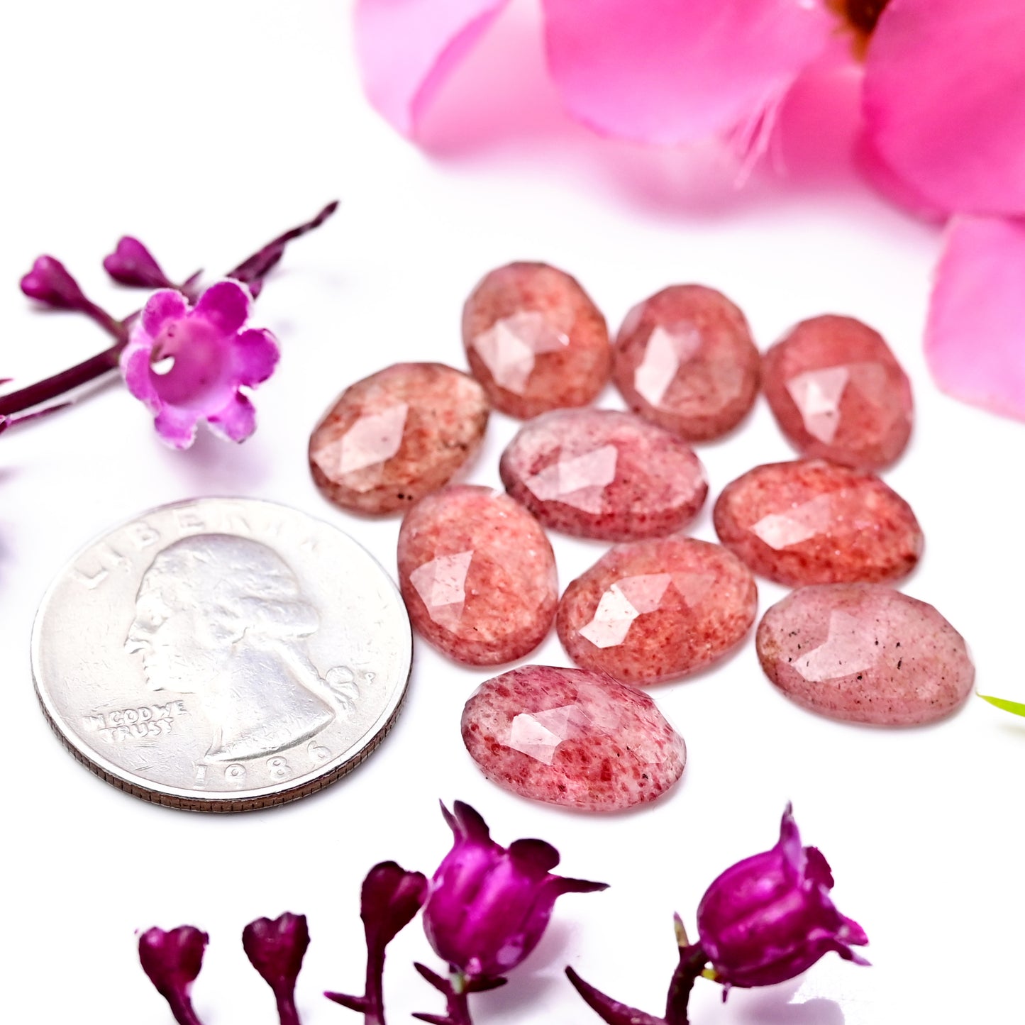 46cts Strawberry Quartz Rosecut Cabochon Oval Shape  10X14mm AA Grade Gemstone Parcel - Total 10 Pcs