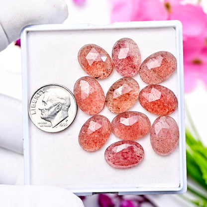 46cts Strawberry Quartz Rosecut Cabochon Oval Shape  10X14mm AA Grade Gemstone Parcel - Total 10 Pcs