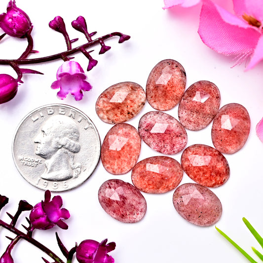 46cts Strawberry Quartz Rosecut Cabochon Oval Shape  10X14mm AA Grade Gemstone Parcel - Total 10 Pcs