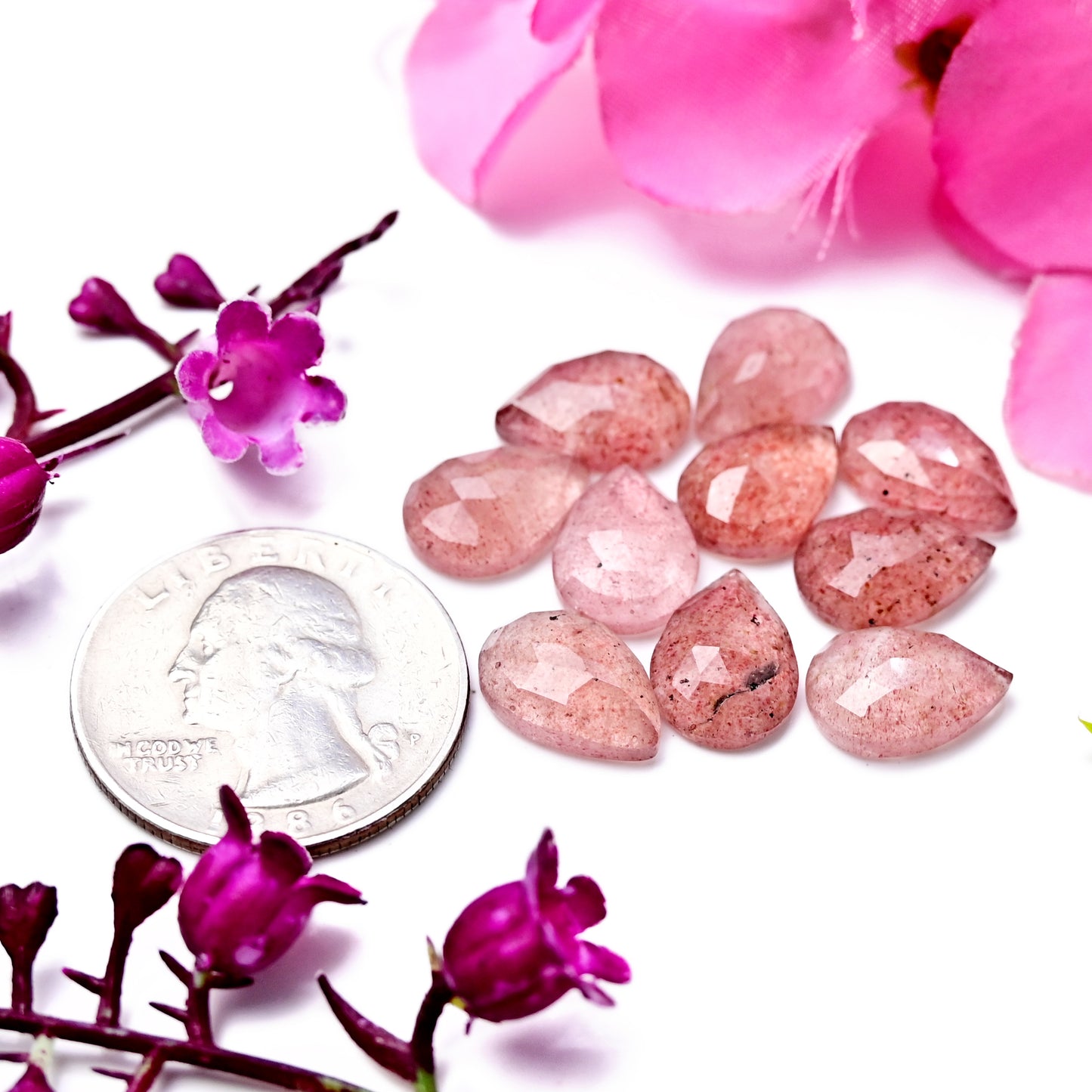 35.2cts Strawberry Quartz Rosecut Cabochon 9X13mm AA Grade Gemstone Parcel - Total 10 Pcs