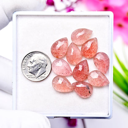 35.2cts Strawberry Quartz Rosecut Cabochon 9X13mm AA Grade Gemstone Parcel - Total 10 Pcs