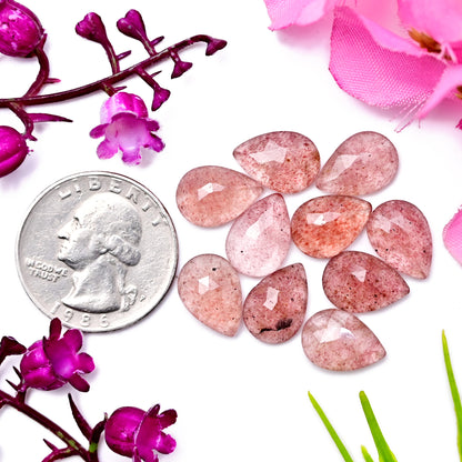 35.2cts Strawberry Quartz Rosecut Cabochon 9X13mm AA Grade Gemstone Parcel - Total 10 Pcs