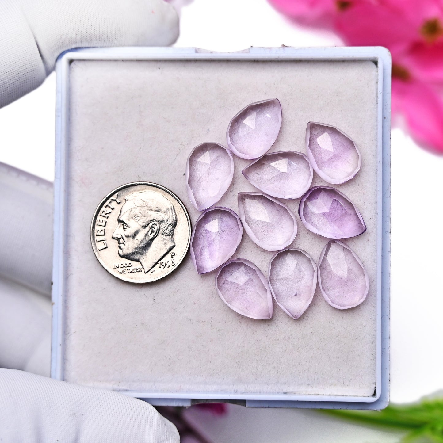 74,45 ct rosa Amethyst im Rosenschliff, Freiform, 10 x 14 mm, 9 x 13 mm, Edelstein der Güteklasse AA, insgesamt 25 Stück