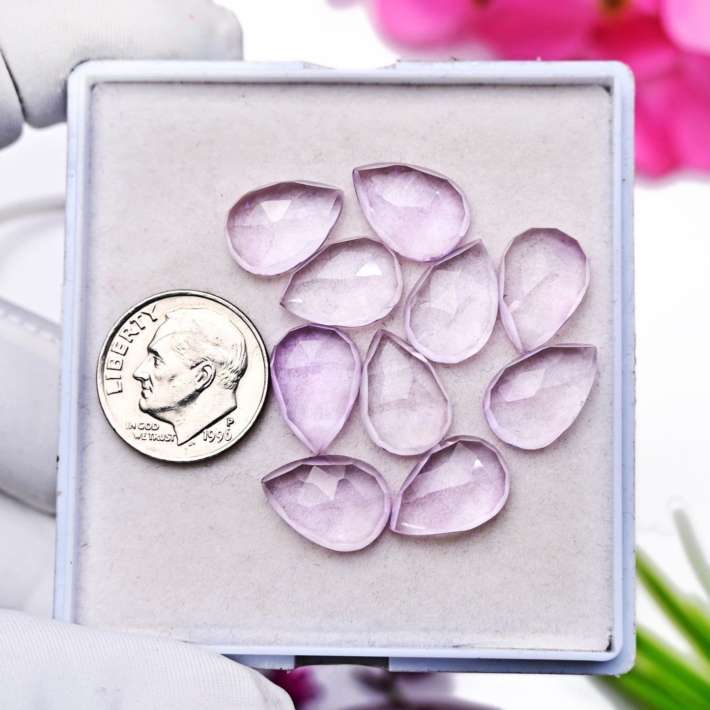 74,45 ct rosa Amethyst im Rosenschliff, Freiform, 10 x 14 mm, 9 x 13 mm, Edelstein der Güteklasse AA, insgesamt 25 Stück