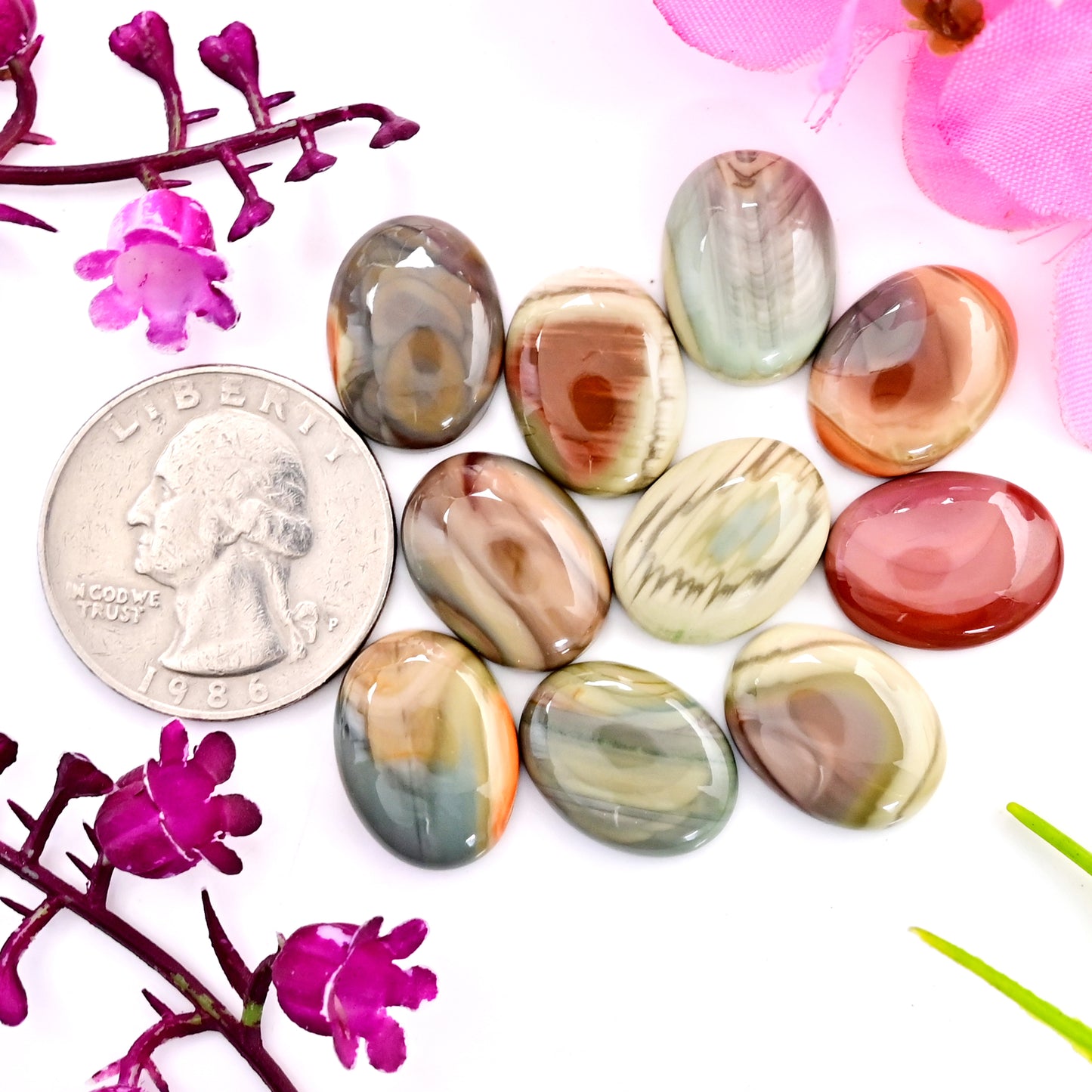 66.5cts Natural Imperial Jasper Smooth Cabochon - 12X16mm, Pear Shape  Gemstone Parcel Total  10 pcs