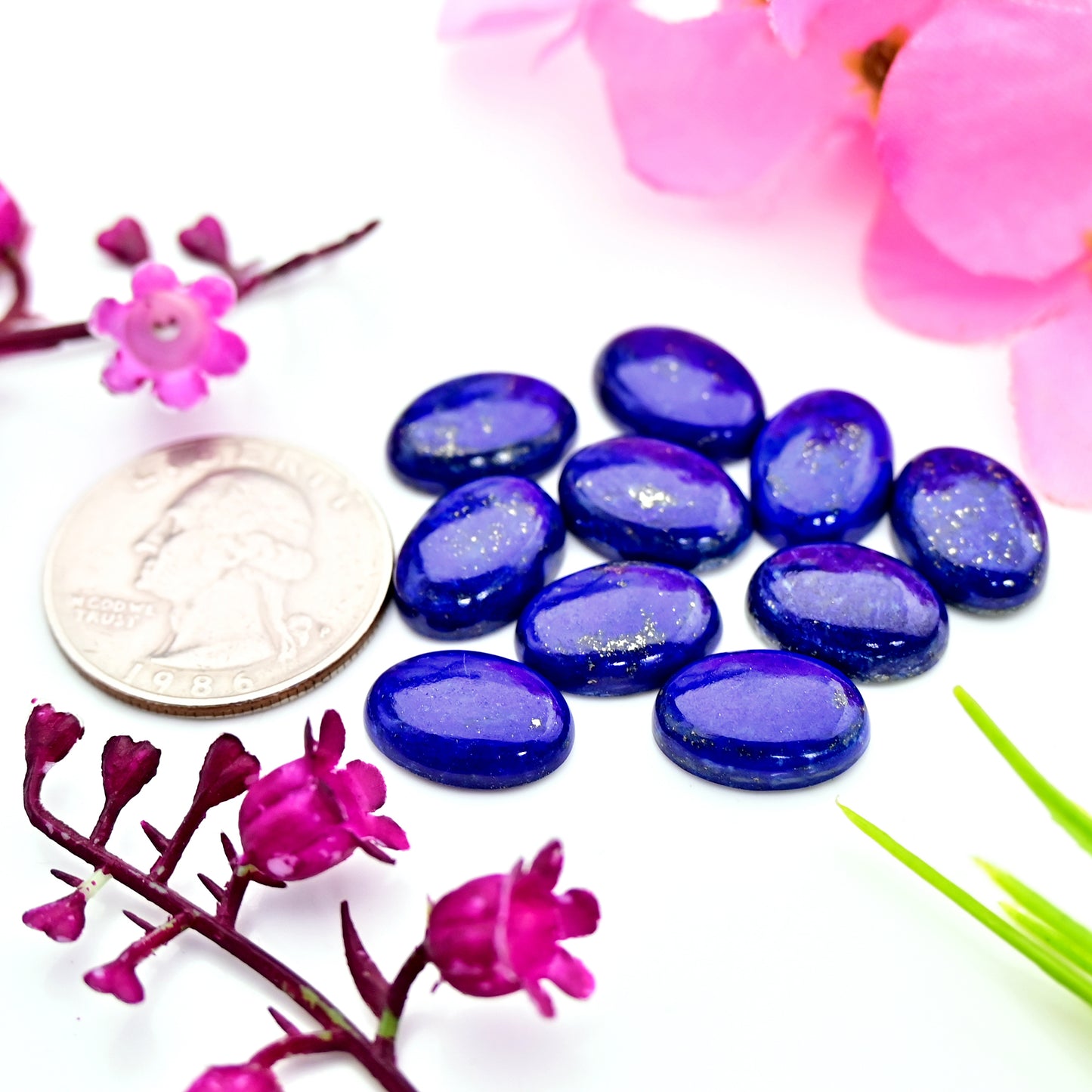 59.1cts Lapis Lazuli Cabochon 10x14mm Oval Shape For Jewelry AA Grade Gemstone Parcel - Total 10 pcs