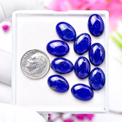 59.1cts Lapis Lazuli Cabochon 10x14mm Oval Shape For Jewelry AA Grade Gemstone Parcel - Total 10 pcs