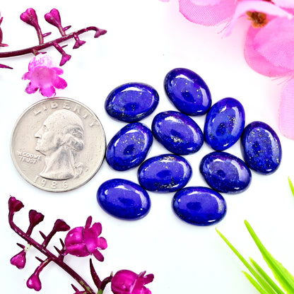 59.1cts Lapis Lazuli Cabochon 10x14mm Oval Shape For Jewelry AA Grade Gemstone Parcel - Total 10 pcs